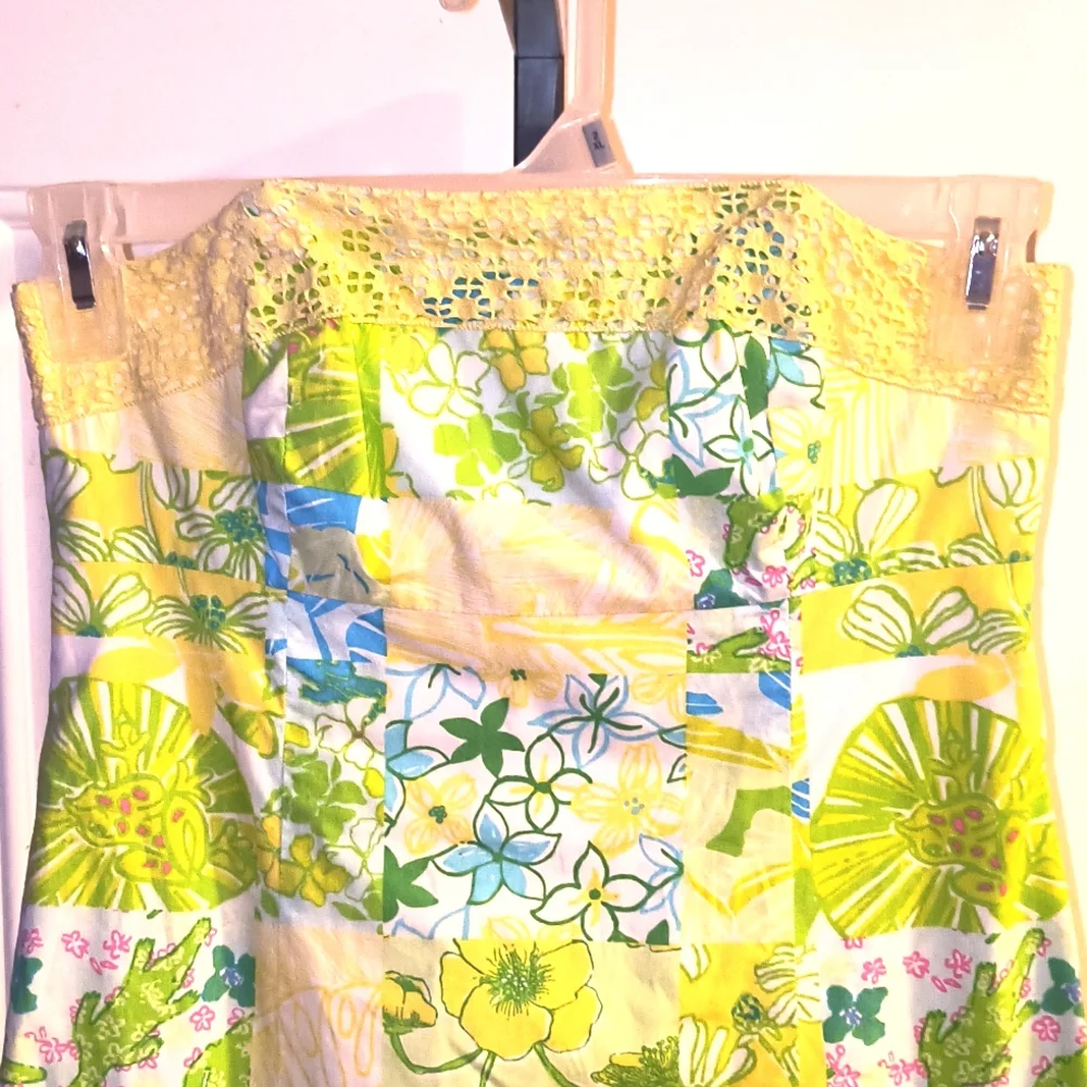 Lilly Pulitzer Yellow/Green/Blue Strapless Floral Sundress Size 0 - Picture 3 of 7